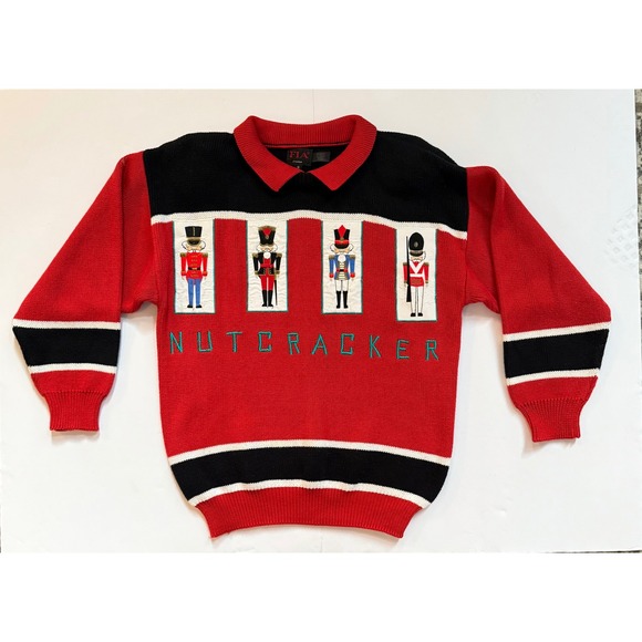FIA Italia Nutcracker Christmas Sweater Vintage Holiday Red Black Knit Small - Picture 1 of 4
